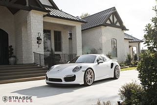 Poster Of Porsche 991 Turbo S Left Front White On Strasse Wheels Hd Print Bright Images Fine Prints