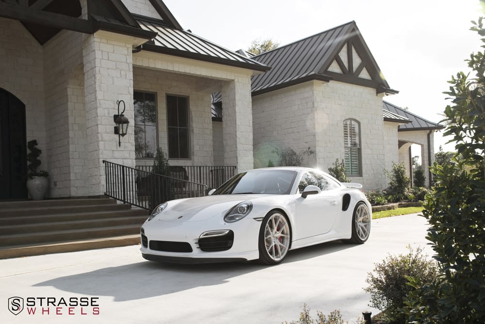 Poster Of Porsche 991 Turbo S Left Front White On Strasse Wheels Hd Print Bright Images Fine Prints